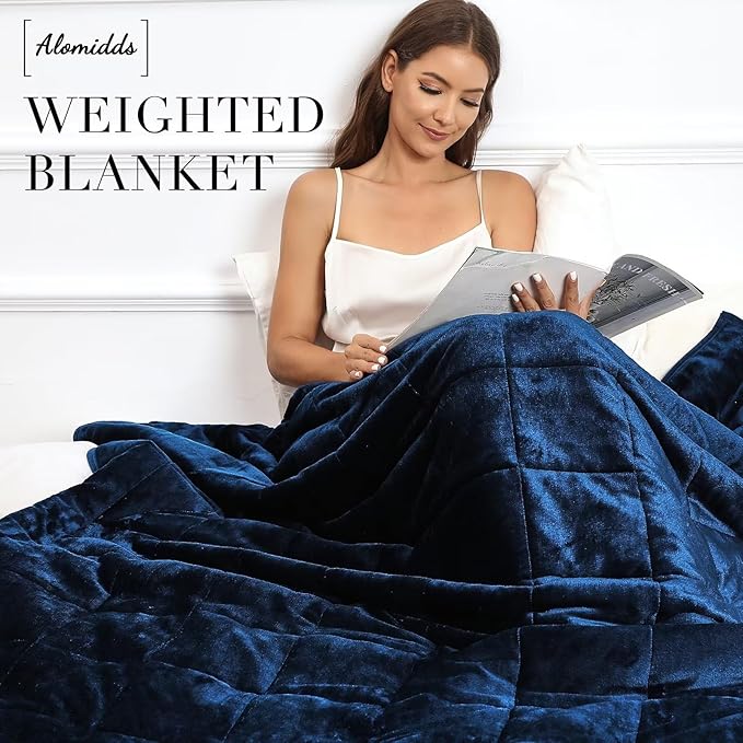 Alomidds Weighted Blanket for Adults(Twin Size 20lbs),Fluffy Warm Sherpa & Cozy Soft Flannel Snuggle Thick Heavy Blanket Great for Sofa Bed, 48x72 inches, Navy