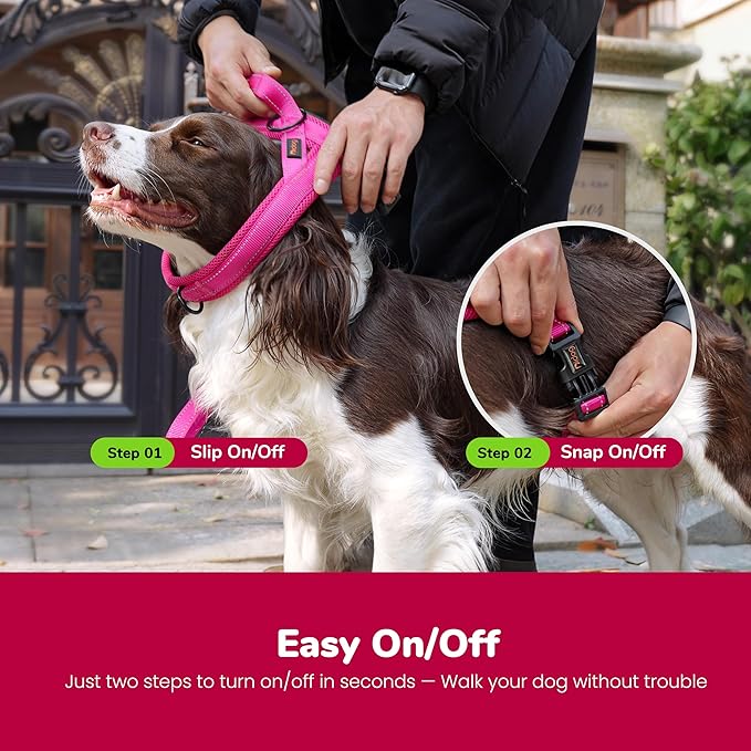 Didog No Pull Dog Harness with Breathable Mesh Padded,Reflective & Quick Fit Light Weight Dog Strap Vest Harness,Easy for Walking Training (L:Chest 26-32", Mesh-Hot Pink)
