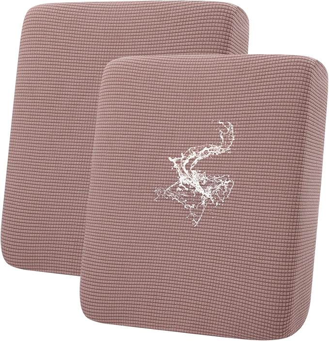 hyha Waterproof Couch Cushion Covers for Pets, Non Slip Sofa Seat Cover for Dogs Washable, Soft Thick Stretch Jacquard Fabric, Sofa Slipcovers with Elastic Bottom (2 Pieces, Camel)