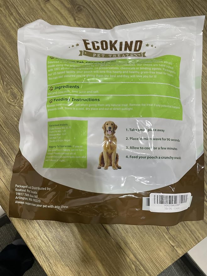 EcoKind Yak Cheese Himalayan Dog Chews, Yak Chews for Large Dogs, Long Lasting Bone for Aggressive Chewers, 3 Ingredient Natural High Protein Treats, No Additives or Lactose, Large - 12+ Chews (3 lbs)