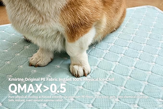 Pet Cooling Mat Scratch Resistant QMAX>0.5 Instant 6-12°F Drop,No Water or Electricity Needed Self Cooling Crate Mat for Bed, Floor, Car Travel Indoor Outdoor Summer Use Light Blue 28" x 22"
