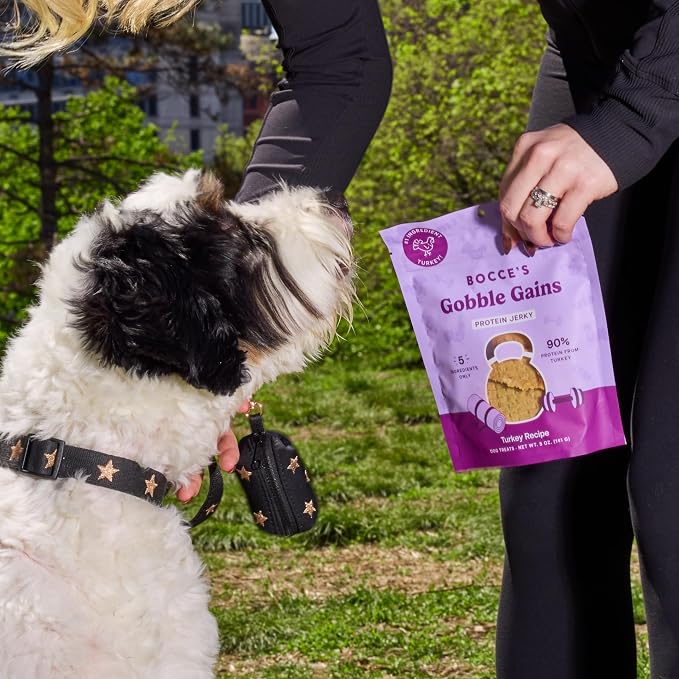 Bocce's Bakery Gobble Gains Turkey Jerky Protein Cuts Dog Treats – Natural & High-Protein, Wheat-Free, Made with Limited and Real Ingredients – Baked in The USA with No Added Salt or Sugar, 5oz