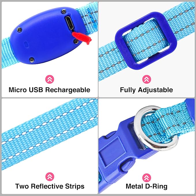 Light Up Dog Collar, Rechargeable USB Collar, Waterproof, Luminous LED Collar, Adjustable, Super Bright, Night Walking for Small Medium Large Dogs, Blue, S