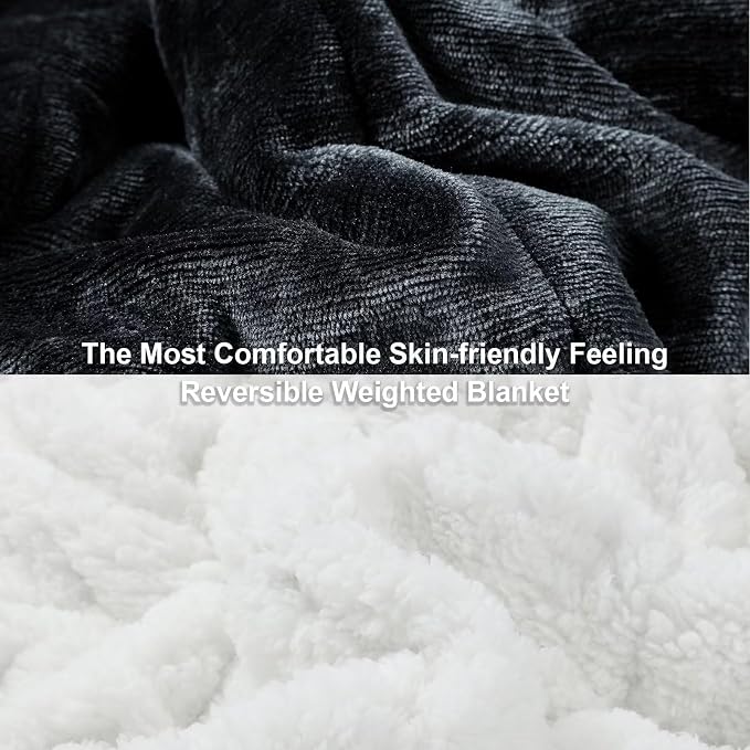 Alomidds Weighted Blanket Twin 20 Pounds, Adult Weighted Blankets with Soft Plush Flannel Fleece & Cozy Warm Sherpa for Sofa Bed, Microfiber Heavy Blanket Great for Sleeping, 48 x 72inches,Dark Grey