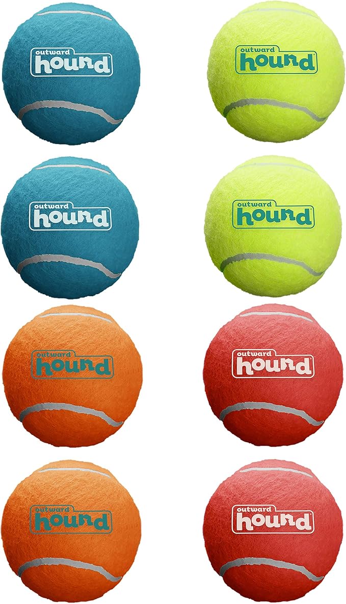 Outward Hound Squeaker Ballz – Squeaky Tennis Balls for Dogs Under 25 lbs, Interactive Dog Toy for Fetch & Training, Small (2"), 8‑Pack