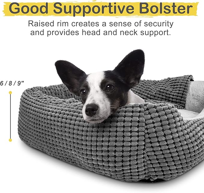 GASUR Dog Beds for Small Dogs with Cover Cave, Cat Beds for Indoor Cats, Rectangle Hooded Dog Puppy Bed with Blanket, Cozy Anti-Anxiety, Anti-Slip Bottom and Machine Washable (20", Grey)