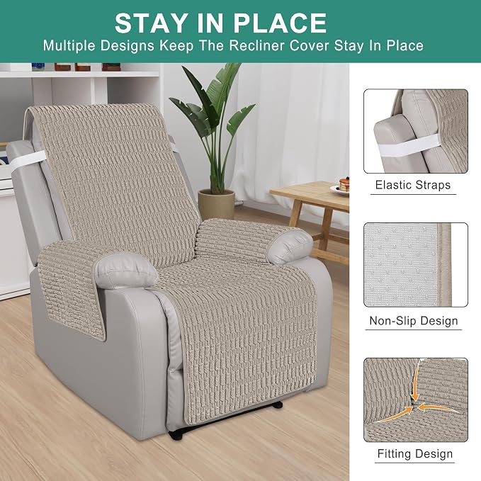 Foxdecor Recliner Chair Covers, Recliner Cover Non-Slip Chair Covers, Washable Recliner Couch Cover Furniture Protector, Cover for Recliner Chair with Elastic Straps. (Brown, 30" W)