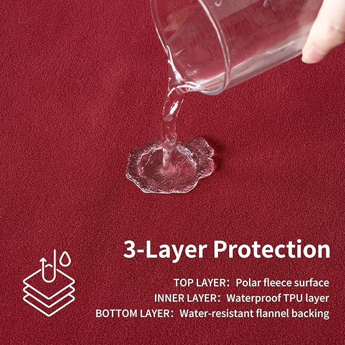 QiyI Waterproof Blanket for Bed Couch Sofa, Small Washable Reversible & Reusable Pet Dog Cat Throw Blanket, Leakproof Stain Resistant Sofa Cover, 40"x60", Burgundy/Pink