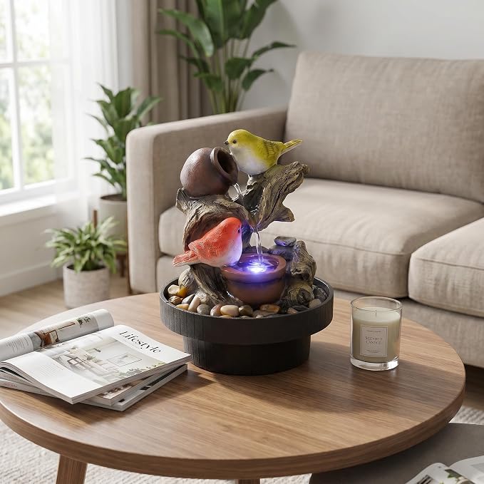 Ferrisland Indoor Tabletop Water Fountain, Desktop & Table Waterfall Fountains, Relaxation Fengshui Home Decor with LED Light for Home Office Bedroom House Warming Gift Idea