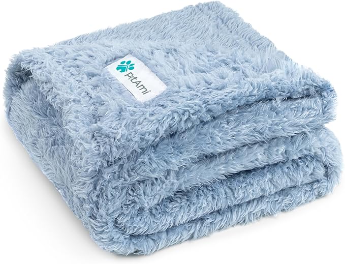 PETAMI Fluffy Fleece CAT and Dog Throw Blanket, Blue, Medium