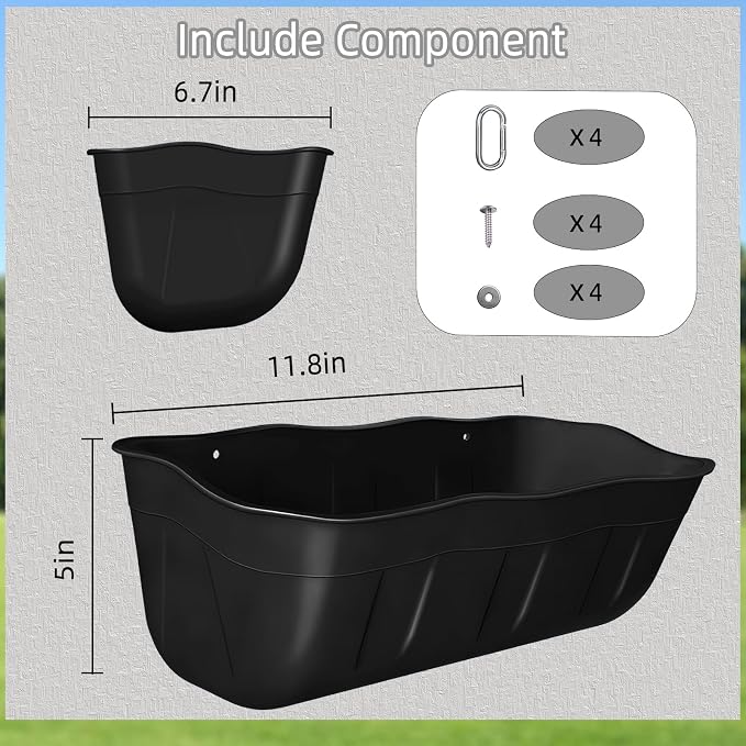 Chicken Feeder Waterer,Hanging Goat Feeders,Feed Trough 3.5 Quart 2 Pack,Hanging Fence Feed Trough for Poultry Livestock,Black