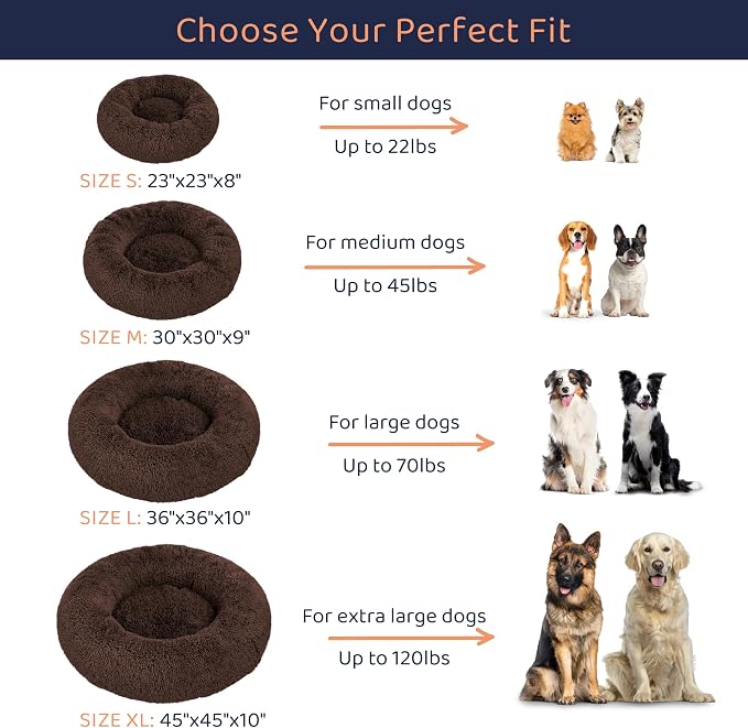Donut Dog Bed - Premium Comfort for Anxiety Relief - Fluffy & Calming Design with Ultra-Plush Support | Cozy Round Dog Bed with Super Soft Circle Style (Coffee, Medium)