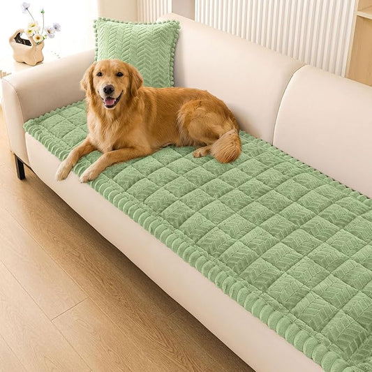 Smiry Couch Cover for Dogs, Non Slip Fuzzy Pet Sofa Covers Washable for 2 Cushion Couch, Soft Thick Furniture Protector for Cats Dogs, Against Fur, Dirt, Scratch Resistant (Grass Green, 27.6"x47")