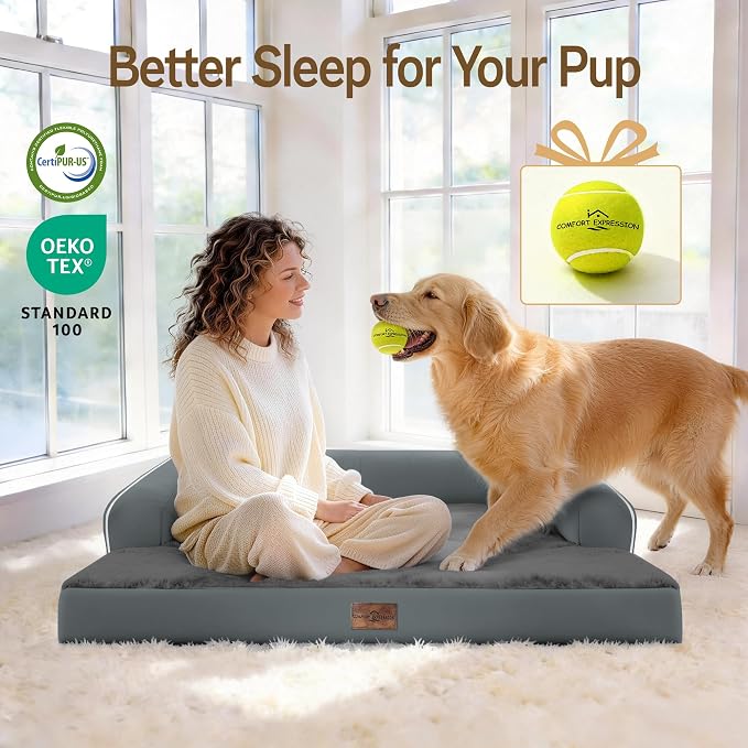 Comfort Expression Extra Large Dog Bed - Waterproof Orthopedic Washable Jumbo Bed for Big Dogs, Removable Non-Slip Pet Couch Bolster Cover, 45x35