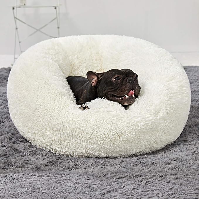 Washable Dog Round Bed - Medium Donut Dog Bed, Comfy Calming Cuddler