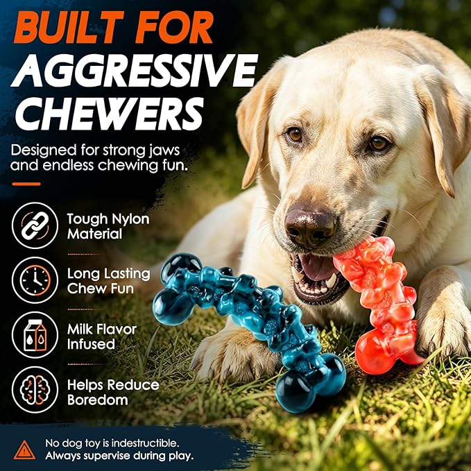 WOWBALA Dog Toys for Aggressive Chewers - Build for Aggressive Chewers for Long Lasting Fun, Non-splintering, Teeth Cleaning Indestructible Dog Chew Toys for Medium & Large Dogs, 2 Pack