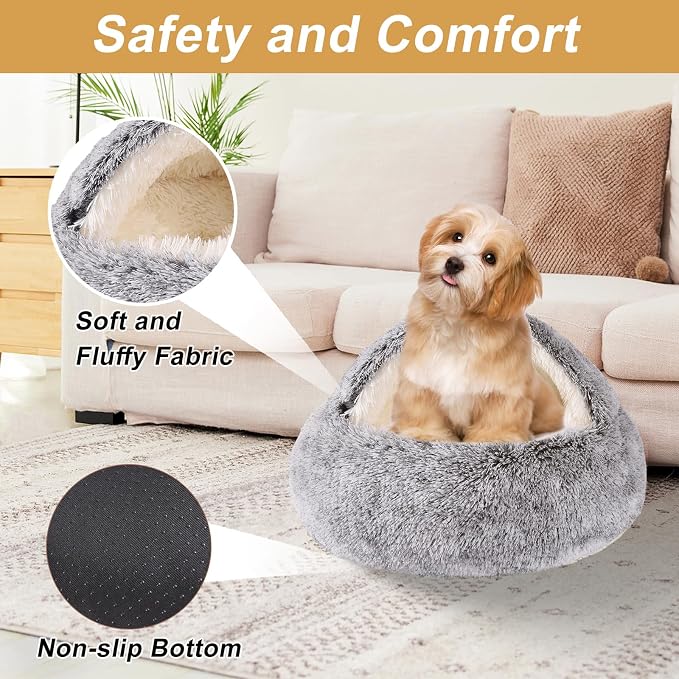 Dog Beds for Small Dogs, Cat Bed Cave, Washable Cute Cat Bed, Cozy Nook Pet Bed for Dogs or Cats, Anti-Slip Puppy Bed Fits up to 22 lbs Pets(Grey, 24" x 24")