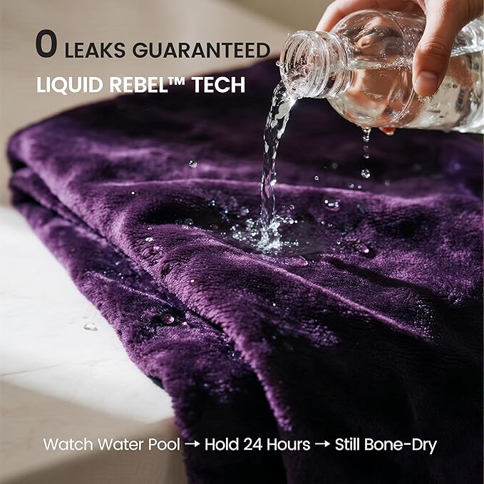 gogobunny Waterproof Bed Blanket, Reversible Sherpa Fleece Throw Blanket for Dog Puppy Cat, Furniture Cover Protects Bed Couch Sofa from Liquid Pee and Pet Fur (Dark Purple, 60x80 inches)