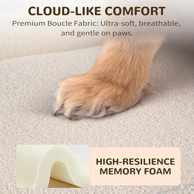 Boucle Dog Bed with Pillow, Furniture Style Dog Couch with Backrest, Washable Calming Pet Sofa Lounge for Small Medium Dogs, Beige