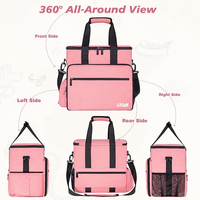 5 Set Dog Travel Bag for Supplies, Dog Lovers, Large Pet Travel Kit Includes 2 Food Containers, 2 Collapsible Bowls, Pink