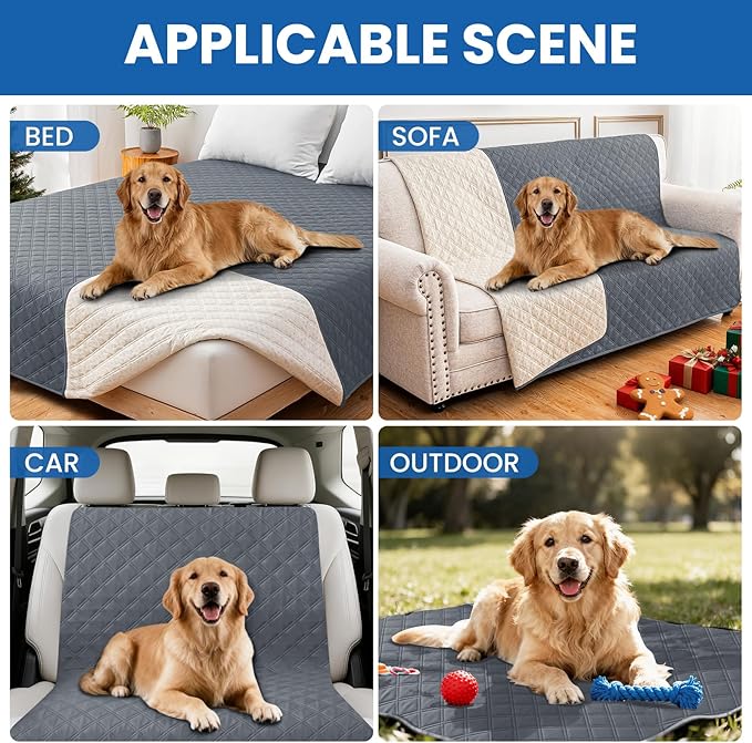 Waterproof Dog Blanket, Non-Slip Soft Pet Bed Cover, Couch Cover for Dogs Washable, Protects Sofa, Furniture, Crate, Car, Tear Resistant Leakproof Pet Blanket (30x53 Inch, Dark Grey)