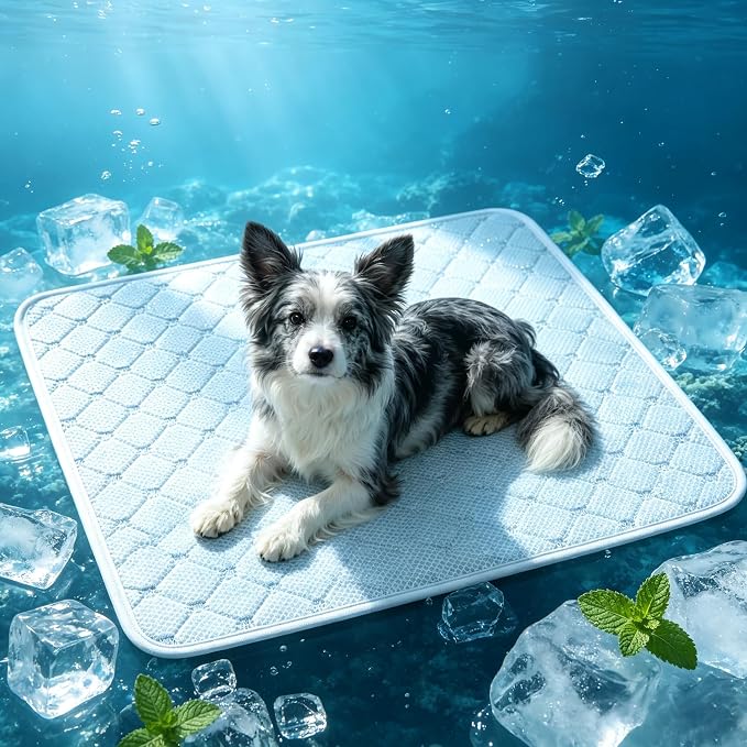 Pet Cooling Mat Scratch Resistant QMAX>0.5 Instant 6-12°F Drop, No Water or Electricity Needed Self Cooling Crate Mat for Bed, Floor, Car Travel Indoor Outdoor Summer Use Light Gray 36" x 24"