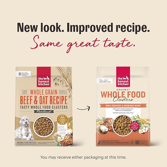 The Honest Kitchen Human Grade Dry Dog Food, Whole Food Clusters Whole Grain Dry Dog Food, Beef & Oat, 5 lb Bag