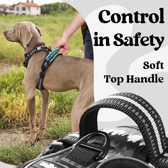 rabbitgoo Dog Harness for Large, No Pull Easy On & Off with 3 Buckles Pet Harness, Adjustable Soft Walking Vest with 2 Clips and Handle, Reflective for Large Dogs, Mountain Black, L