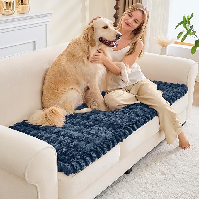 Waterproof Dog Couch Cover, Non Slip Pet Sofa Protector, Thick Fuzzy Couch Cover for Dogs, Machine Washable Furniture Protector, Scratch Resistant Pet Couch Mat(Berlin Blue, 28" x 71"/70 x 180cm)