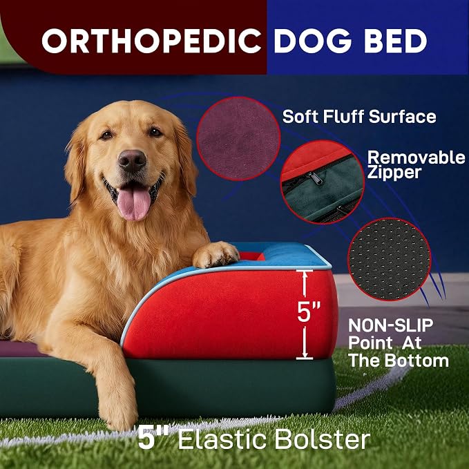 Comfort Expression Orthopedic Dog Bed for Extra Large Dogs 42x30 Inch, Waterproof Egg Crate Foam XL Pet Bed with Bolsters, Dog Couch with Washable Cover & Non-Slip Bottom, San Francisco