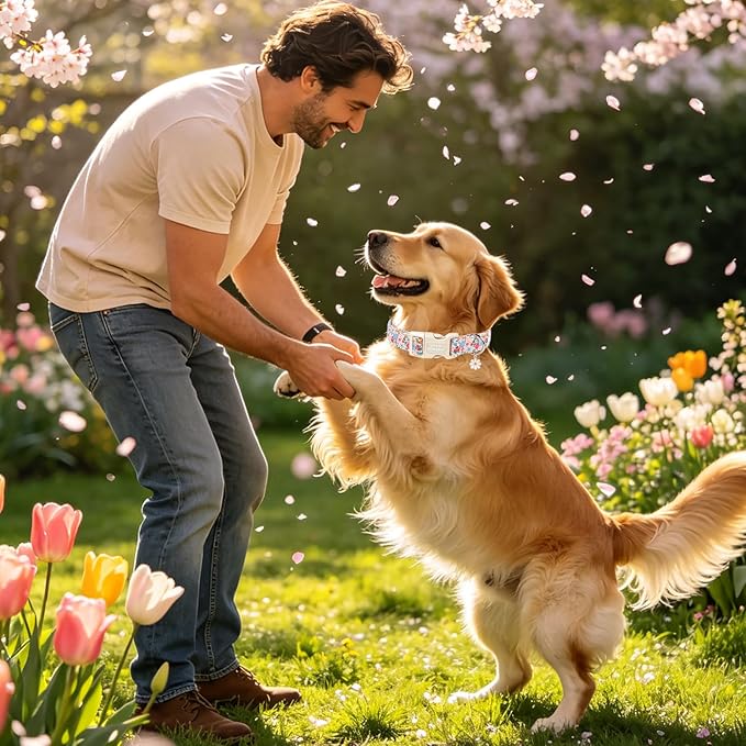 Unique style paws Dog Collar Plastic Buckle with Pendant Puppy Collar for Spring Summer Blue Pink Flower for Small Medium Large Boys Girls Dogs