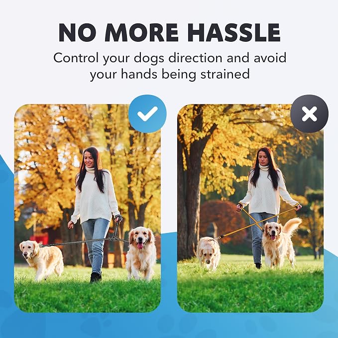 Dog Leash – Dual Reflective with Non-Tangle Design – Heavy Duty Nylon and Metal Buckles – Ideal (Green, 2 Dog Leash with Handle)