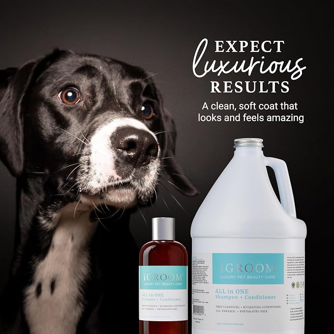 iGroom All-in-One Dog Shampoo + Conditioner, Luxury Pet Beauty Care, Deep Clean All Coat Types, Hydrate and Condition Coat, Made in the USA, Gallon