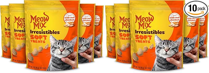 Meow Mix Irresistibles Soft Cat Treats,White Meat Chicken,3 Ounce,(Pack of 10)