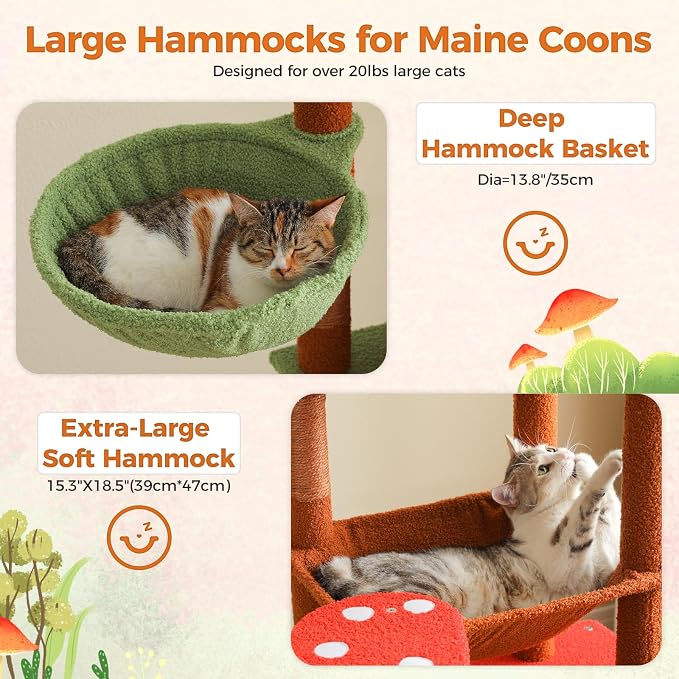 69” Cat Tree for Indoor Cats Large Adult, Multi-Level Cat Tower with Scratching Post, Dual Top Perches, Big Hammock, 2 Condos & Bat Toy Ball, Cat Furniture for Multi-Cat Households, Brown