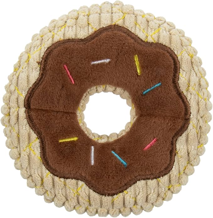 TrustyPup Tough 'N Fun Donut Squeaky Plush Dog Toy, Chew Guard Technology - Tan, Small (71148)
