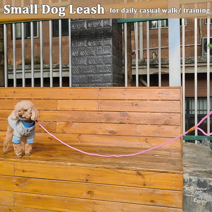 5 FT Puppy Leash for Small Dogs - 1/5" Lightweight & Soft Cotton Braided Rope Dog Leash for Tiny Breeds/Cats Daily Walks Training, Blue