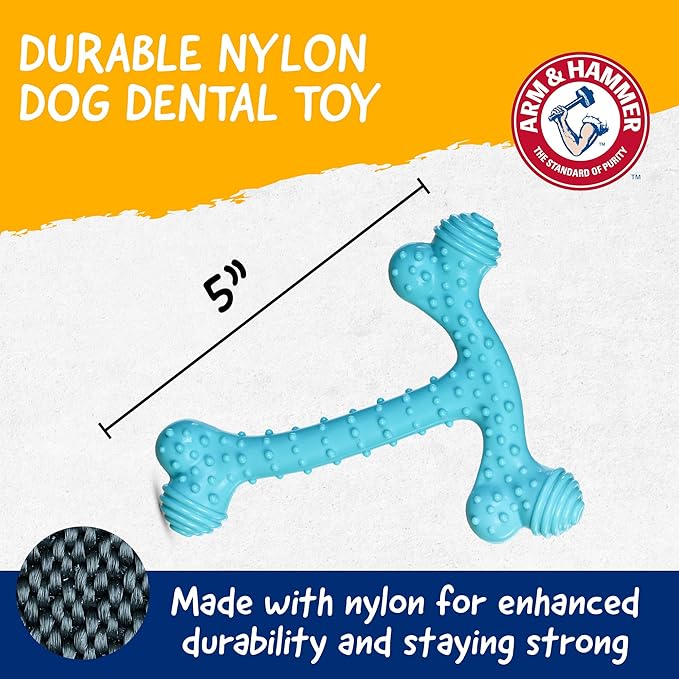 Arm and Hammer Nubbies T-Bone Dental Dog Chew Toy with Peanut Butter Flavor, TPR Nubs Clean Teeth and Gums, Durable Nylon Chew for Aggressive Chewers, Helps Reduce Plaque and Tartar