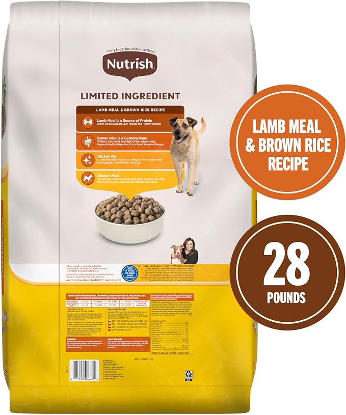 Nutrish Limited Ingredient Diet Lamb Meal & Brown Rice Recipe, 28 Pound Bag