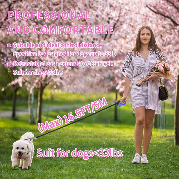 Retractable Dog Leash,[Strong Nylon Tape][One-Handed One Button Lock] for Small Medium Dogs and Cats,16ft Pet Walking Leash with 360°Tangle-Free Design,Anti-Slip Handle,Gift Package (Navy Blue)