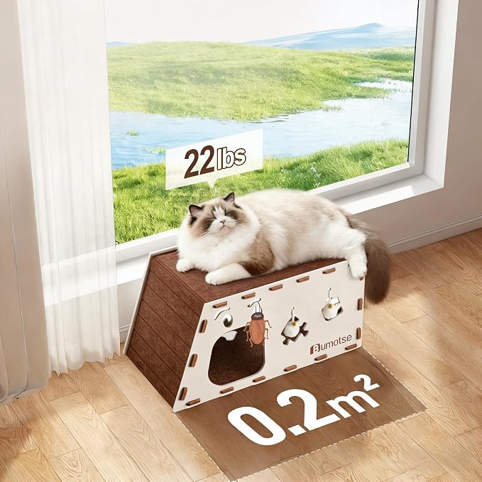 Felt Cat Bed Cave for Indoor Cats, Modular Tunnel Hideaway House for Large Cats Up to 22LB, Cozy Washable Felt Cat Condo for Sleeping, Playing & Hiding, Cream