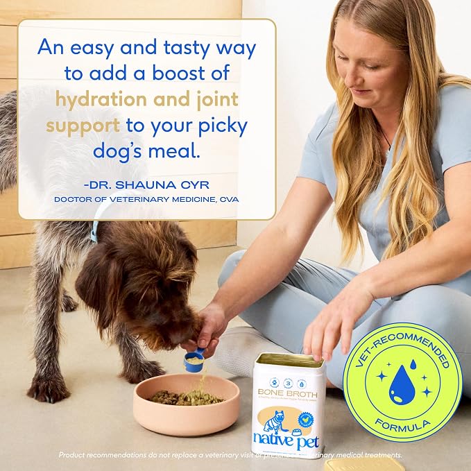 Native Pet Bone Broth for Dogs and Cats - Chicken Bone Broth Powder Dog Food Toppers for Picky Eaters - Provides Extra Nutrition for Joint Strength, Immune Support & Heart Health - 48 Scoops