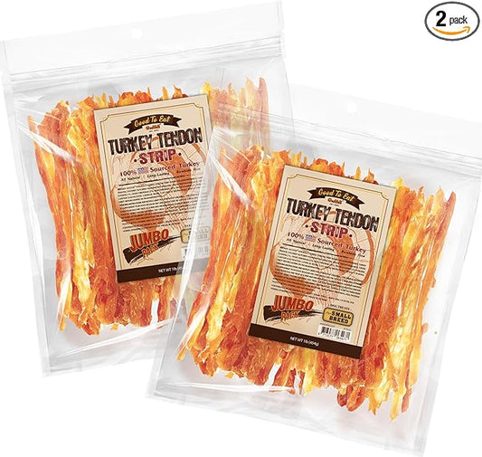Gootoe Turkey Tendons for Dogs – All-Natural, Hypoallergenic Dog Treats, Rawhide Alternative, Long Lasting Puppy Chews, Healthy Dog Treats for Small Breeds, Strips, 1 lb (Pack of 2)