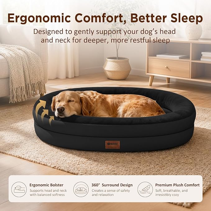 Orthopedic Dog Bed for Extra Large Dogs, XL Waterproof Dog Bed with Bolsters, Supportive Egg Crate Foam Pet Couch Bed with Removable Washable Cover & Non-Slip Bottom, Black