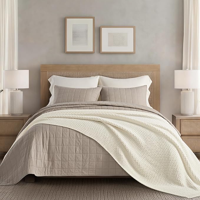 EVERGRACEHOME Chunky Polyester Knit Throw Blanket for Couch, Soft Luxurious Oversized King Moss Stitch Blanket for Bed, Large Cozy Farmhouse Knitted Throw for Sofa, Ivory White, 108" x 92"