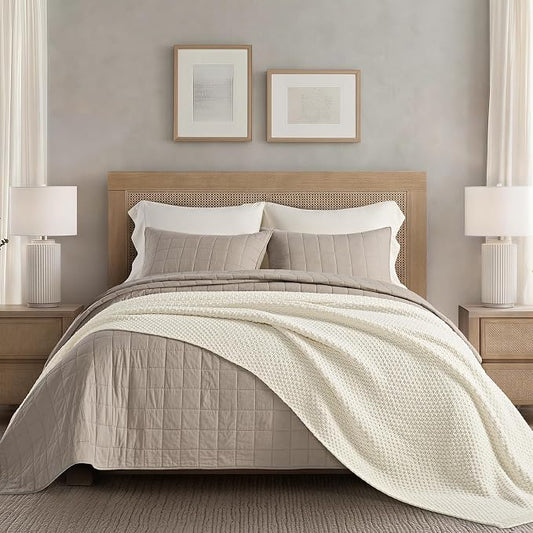 EVERGRACEHOME Chunky Polyester Knit Throw Blanket for Couch, Soft Luxurious Oversized King Moss Stitch Blanket for Bed, Large Cozy Farmhouse Knitted Throw for Sofa, Ivory White, 108" x 92"