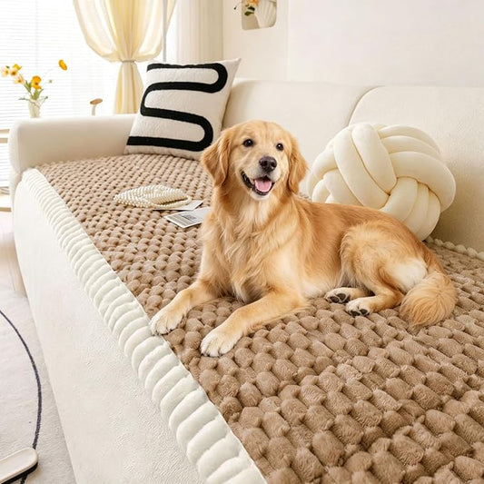 OTOB Couch Cover for Dogs Washable All Seasons Non Slip Fuzzy Pet Couch Covers Sofa Slipcovers Cushion Mat, Plush Soft Cozy Furniture Protector Kids Pet Friendly (Coffee, 23.6" x 47.2")