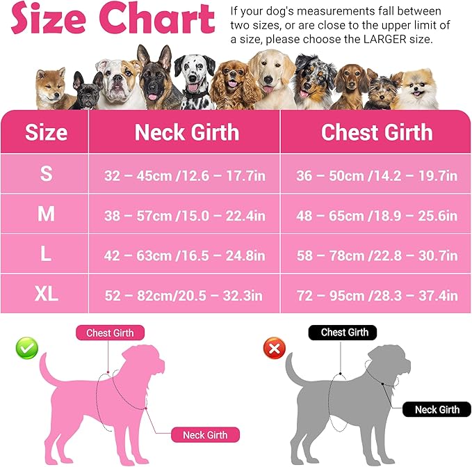 Funfox Dog Harness No Pull, Adjustable Pet Vest Harness, Super Soft Material with Vertical Handle Easy Control, Reflective Night Walking, 2 Leash Clips for Medium Sized Dogs, Pink, M