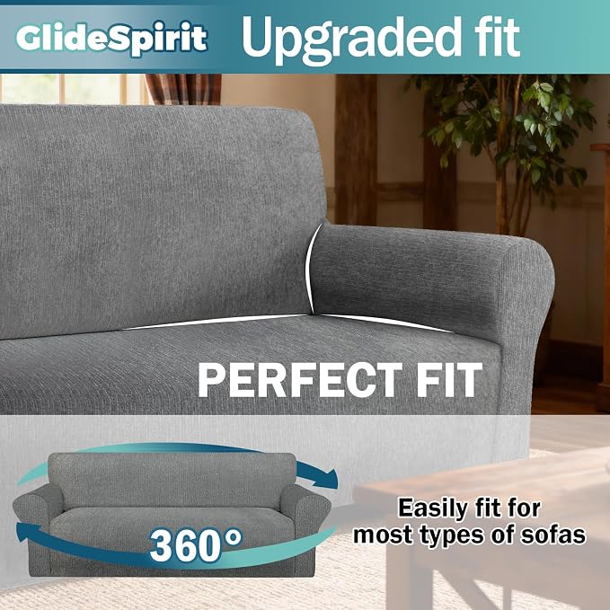 Waterproof Couch Cover, Stretch Non-Slip Oversized Sofa Slipcover with Elastic Bottom Stay-in-Place - Leakproof Furniture Protector for Kids & Pets - Washable (Oversized Sofa, Light Gray)