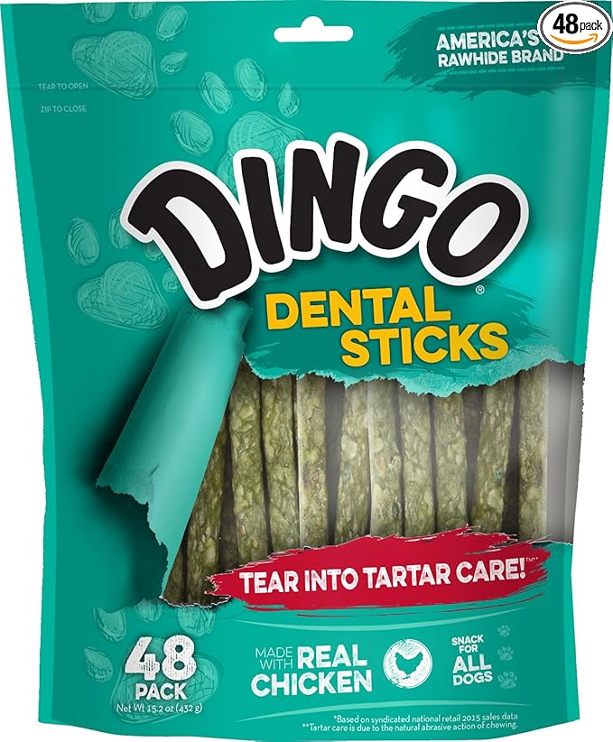 Dingo Dental Sticks 48 Count, Natural Chewing Action Helps Clean Teeth